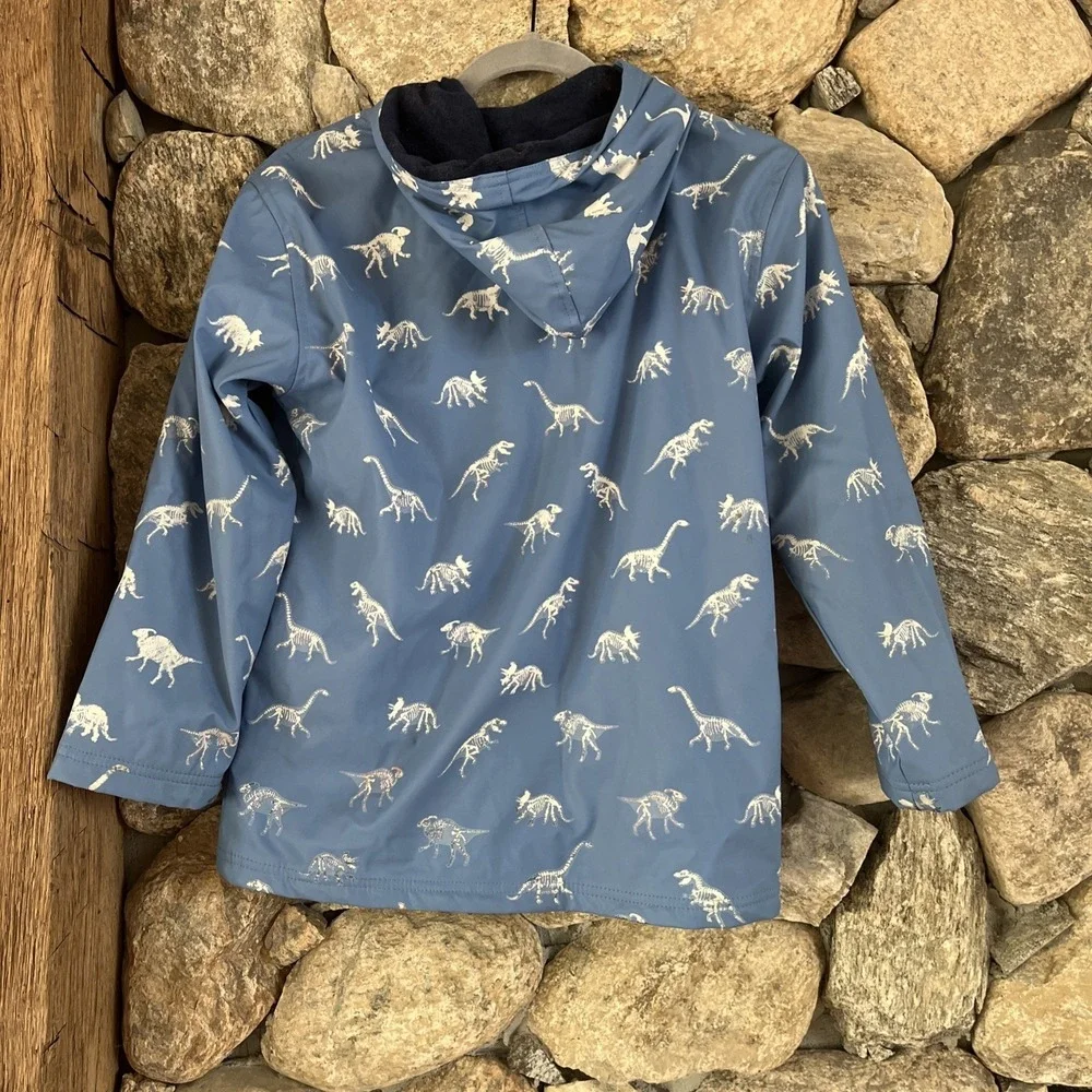 Hatley Kids‎ Dinosaur Print Rain Jacket Hooded Size 10 Blue Soft Lining
